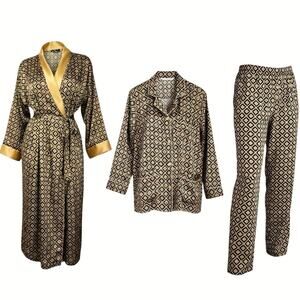 Vintage Victoria's Secret 3pc Pajama Set Y2K Pink Heart Tag Geometric Robe M